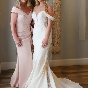 Xscape Pattie Long Off the Shoulder Scuba Ruffle Dress - Size 12